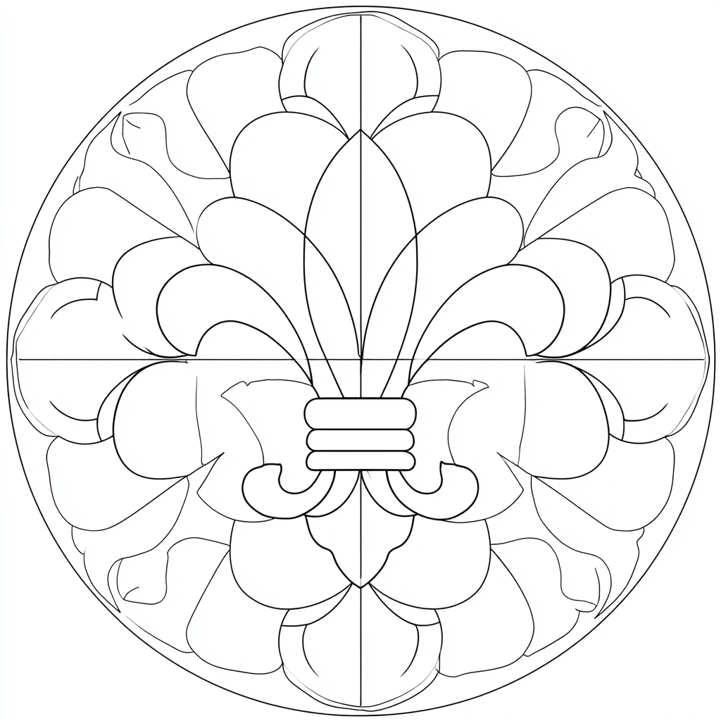 Dibujo de mandala simétrico de flor de lis con pétalos para colorear Dibujo de mandala simétrico de flor de lis con pétalos para colorear
