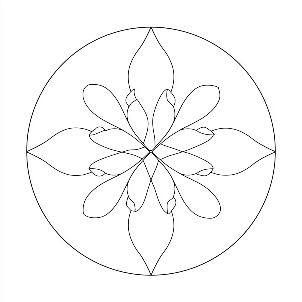 Dibujo de mandala de flor de lis con línea continua para colorear Dibujo de mandala de flor de lis con línea continua para colorear