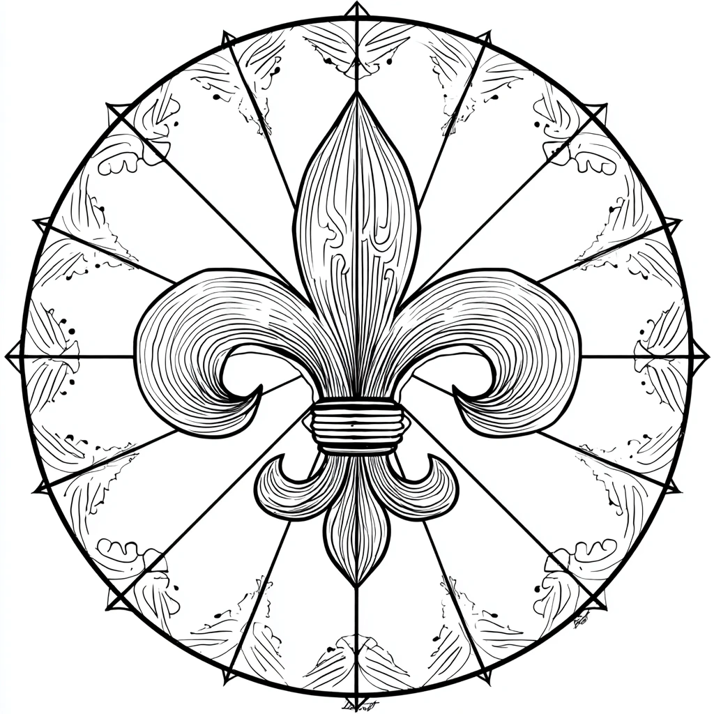 Dibujo de mandala de flor de lis con líneas radiales para colorear Dibujo de mandala de flor de lis con líneas radiales para colorear