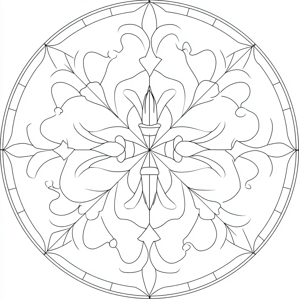 Dibujo de mandala de flor de lis de trazo fino para colorear Dibujo de mandala de flor de lis de trazo fino para colorear