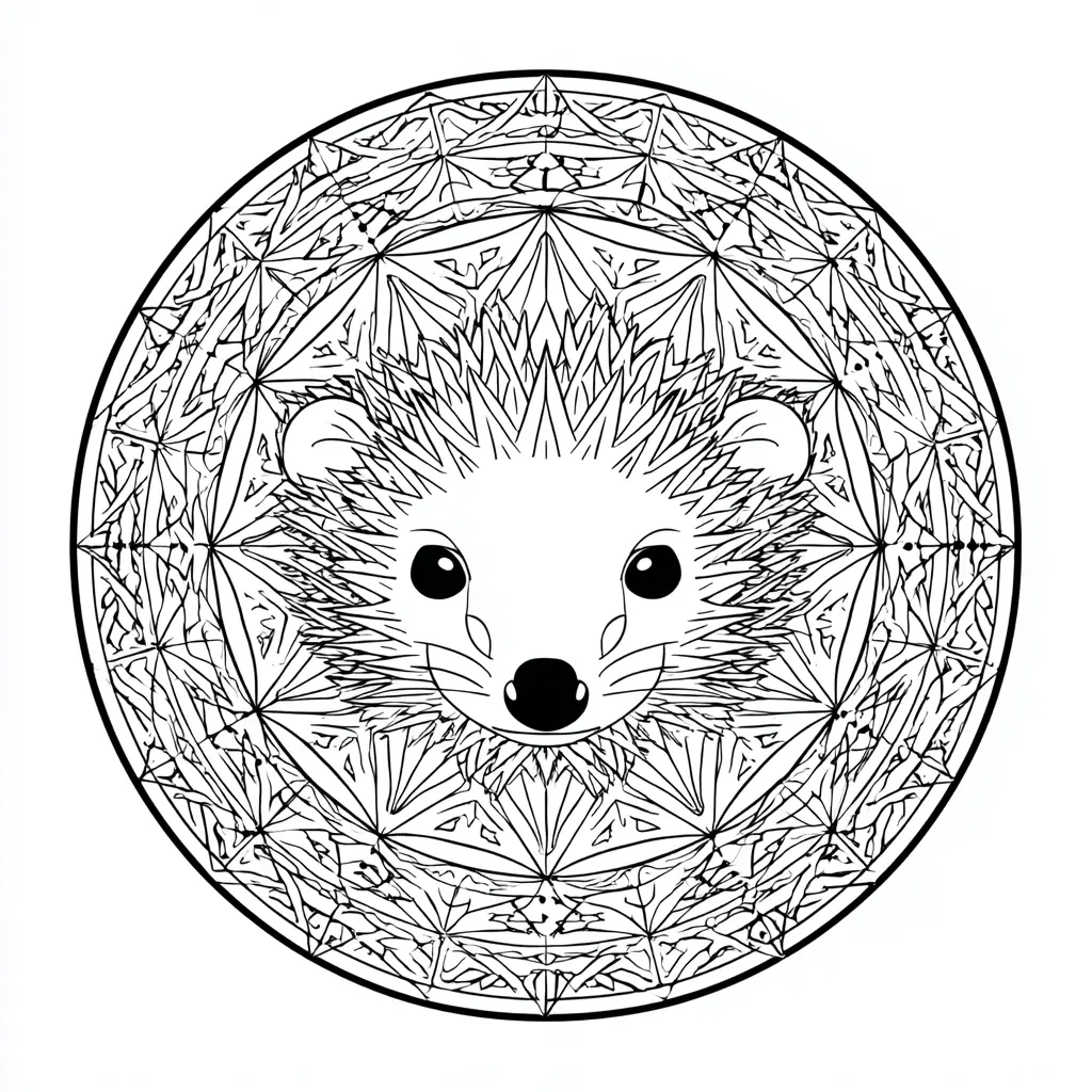Dibujo de mandala geométrico de cabeza de erizo para colorear