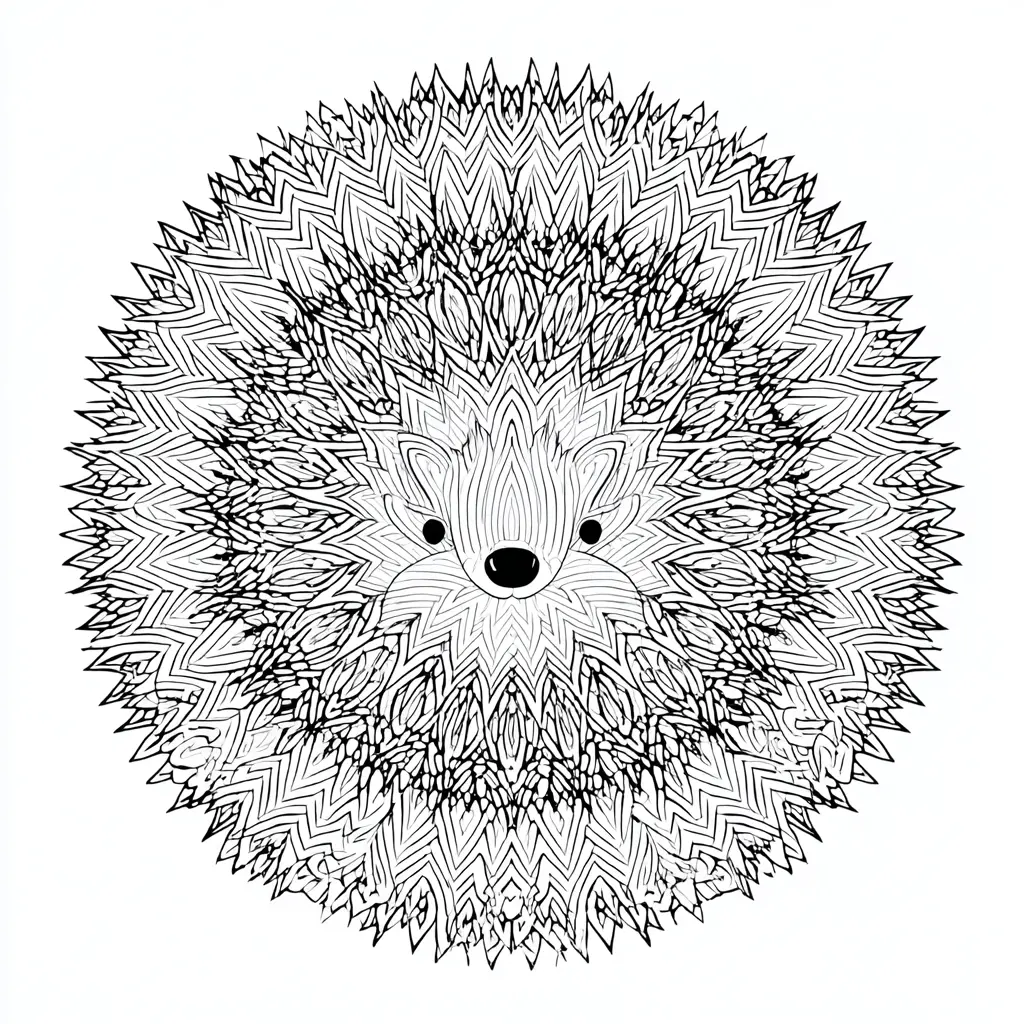 Dibujo de mandala de erizo con púas para colorear