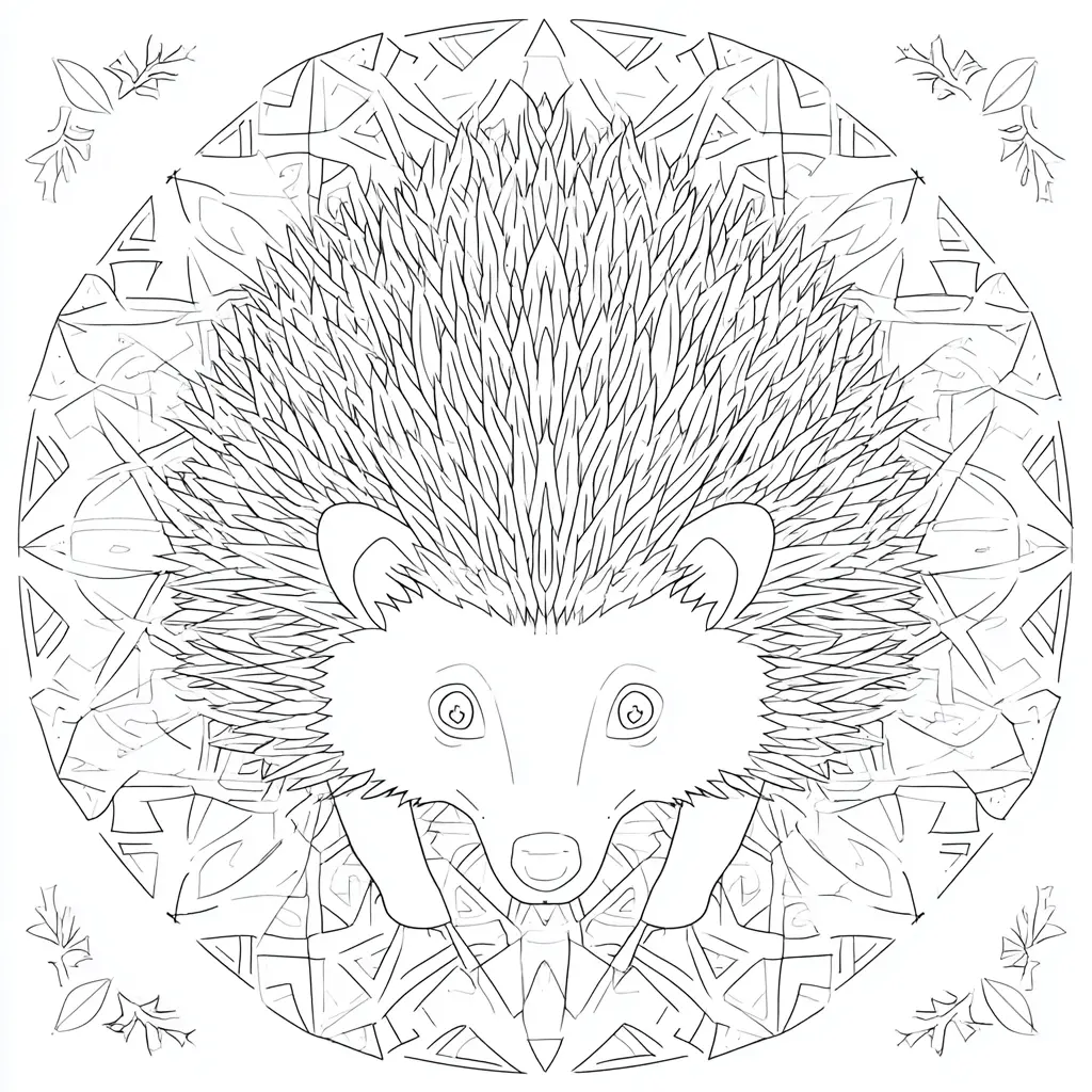 Dibujo demandala con líneas finas de erizo para colorear