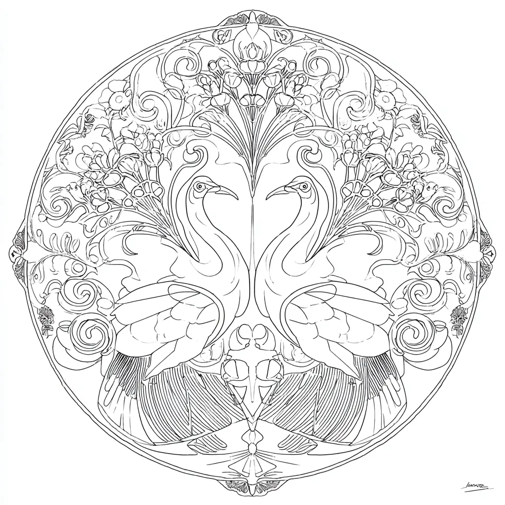 Dibujo de mandala ornamental de pavos reales para colorear