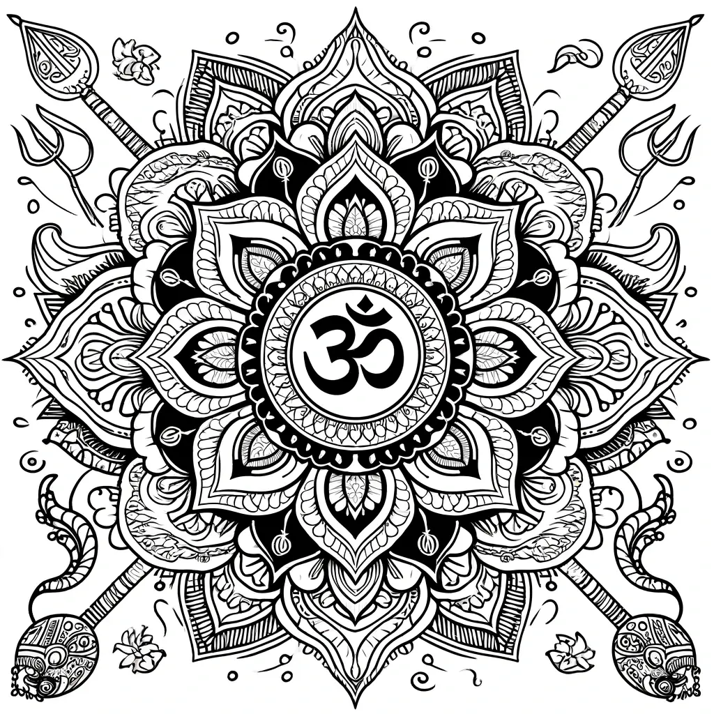 Dibujo de mandala budista del Om sagrado para colorear