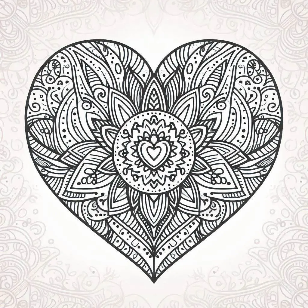Dibujo de mandala étnico de corazones para colorear Dibujo de mandala étnico de corazones para colorear