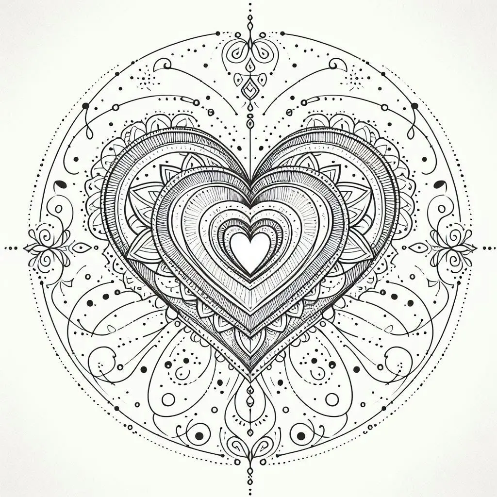 Dibujo de mandala espiritual de corazones para colorear Dibujo de mandala espiritual de corazones para colorear