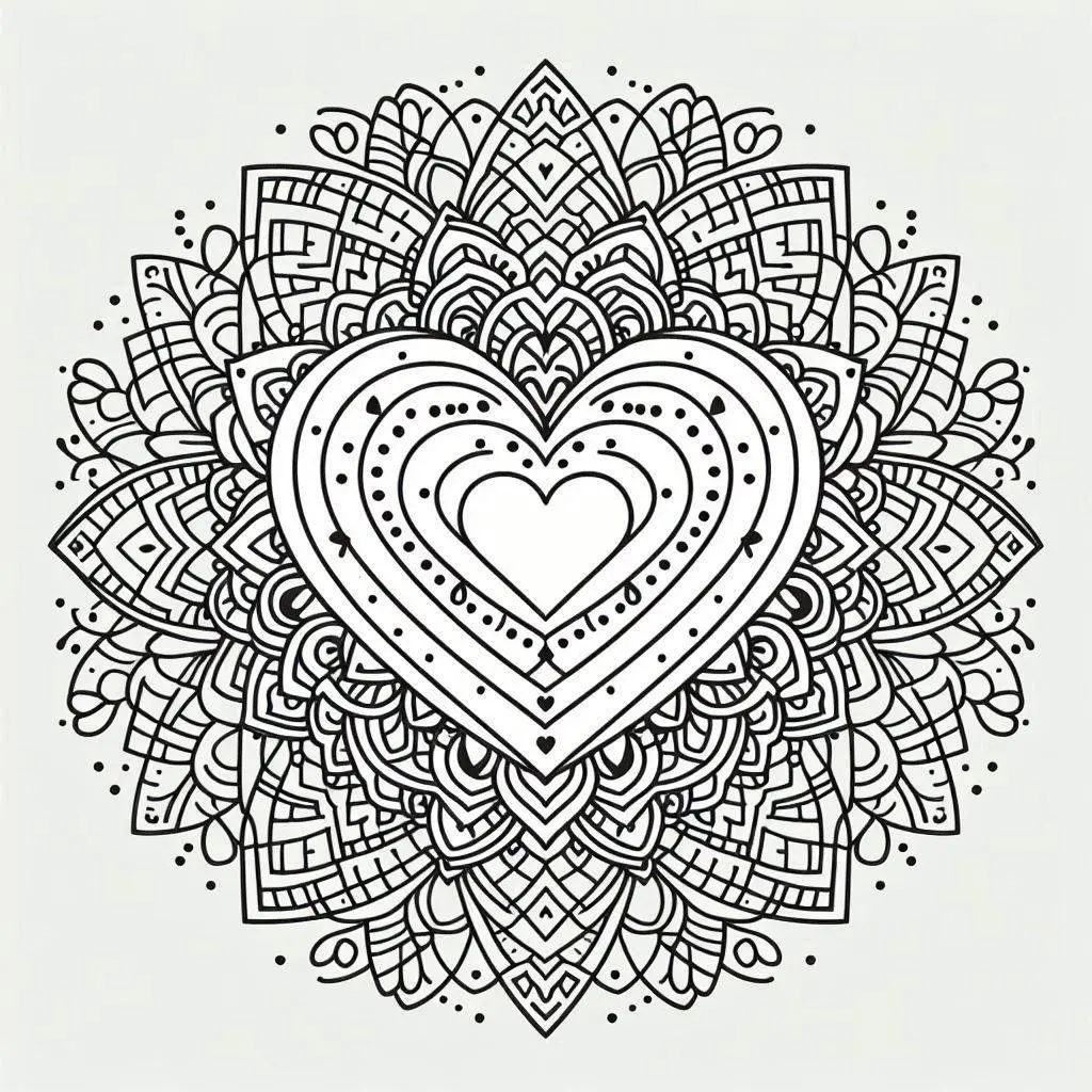 Dibujo de mandala de corazones infinitos para colorear Dibujo de mandala de corazones infinitos para colorear
