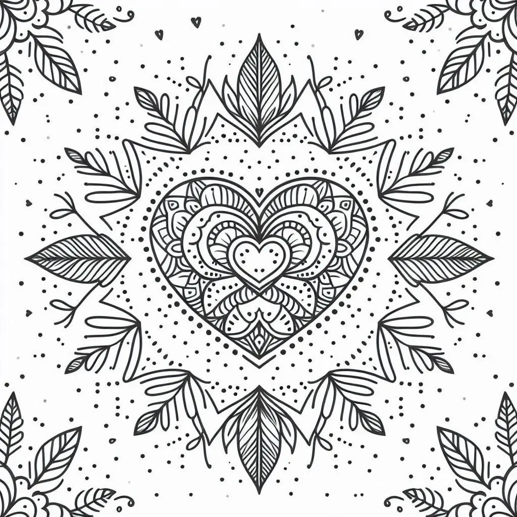 Dibujo de mandala de corazones y naturaleza para colorear Dibujo de mandala de corazones y naturaleza para colorear
