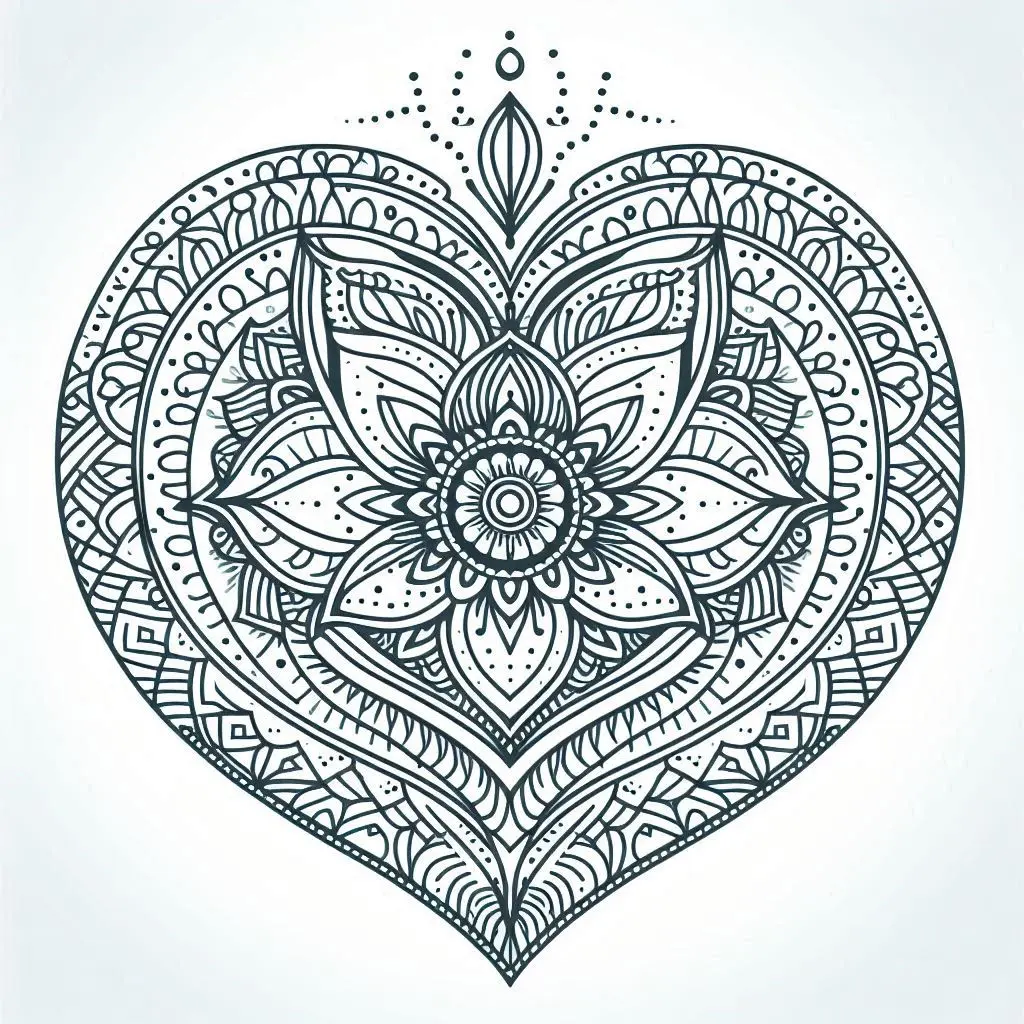 Dibujo de mandala de corazón con flor de loto para colorear Dibujo de mandala de corazón con flor de loto para colorear