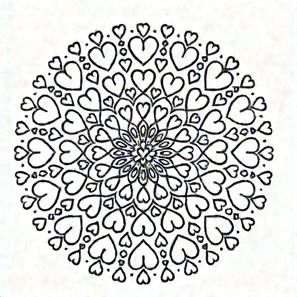 Dibujo de mandala infantil de corazones para colorear Dibujo de mandala infantil de corazones para colorear