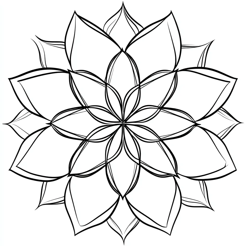 Dibujo de mandala fácil de contorno de flor abierta para colorear
