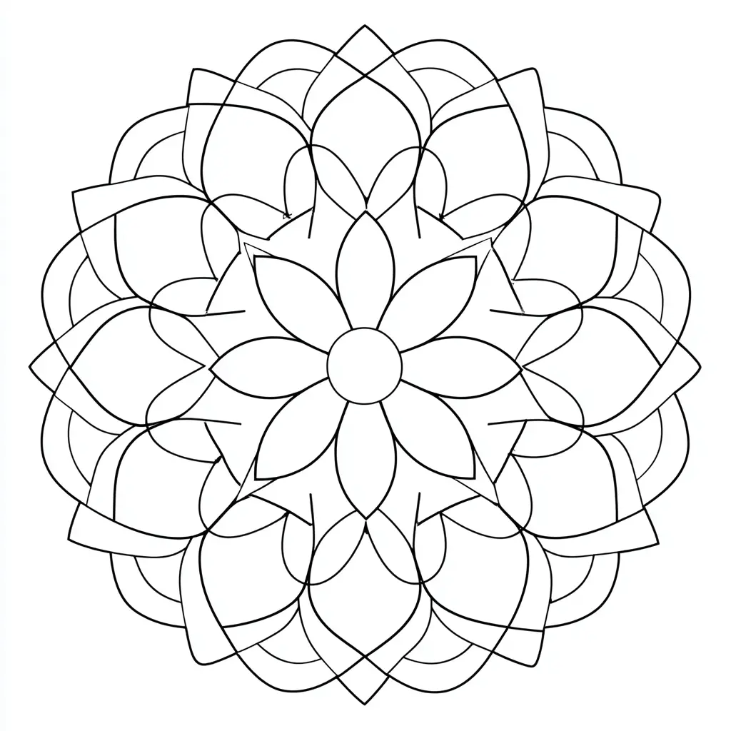 Dibujo de mandala fácil de margarita y pétalos para colorear