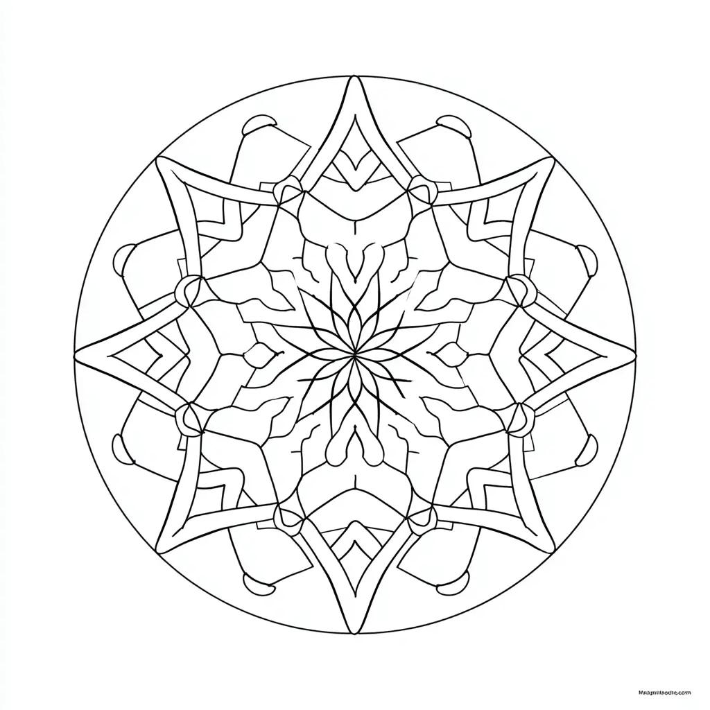 Dibujo de mandala fácil circular con forma de estrella para colorear