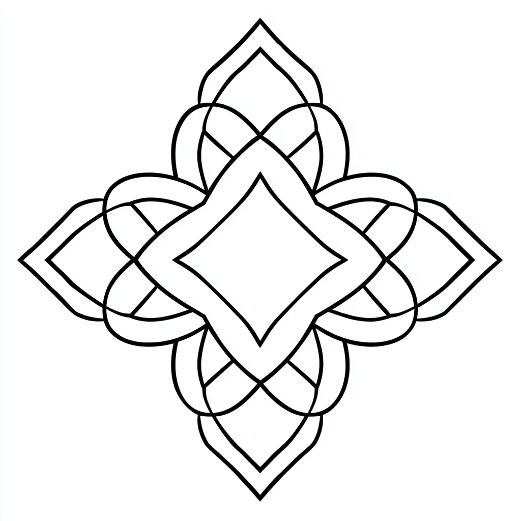 Dibujo de mandala fácil con nudos en forma de flor para colorear