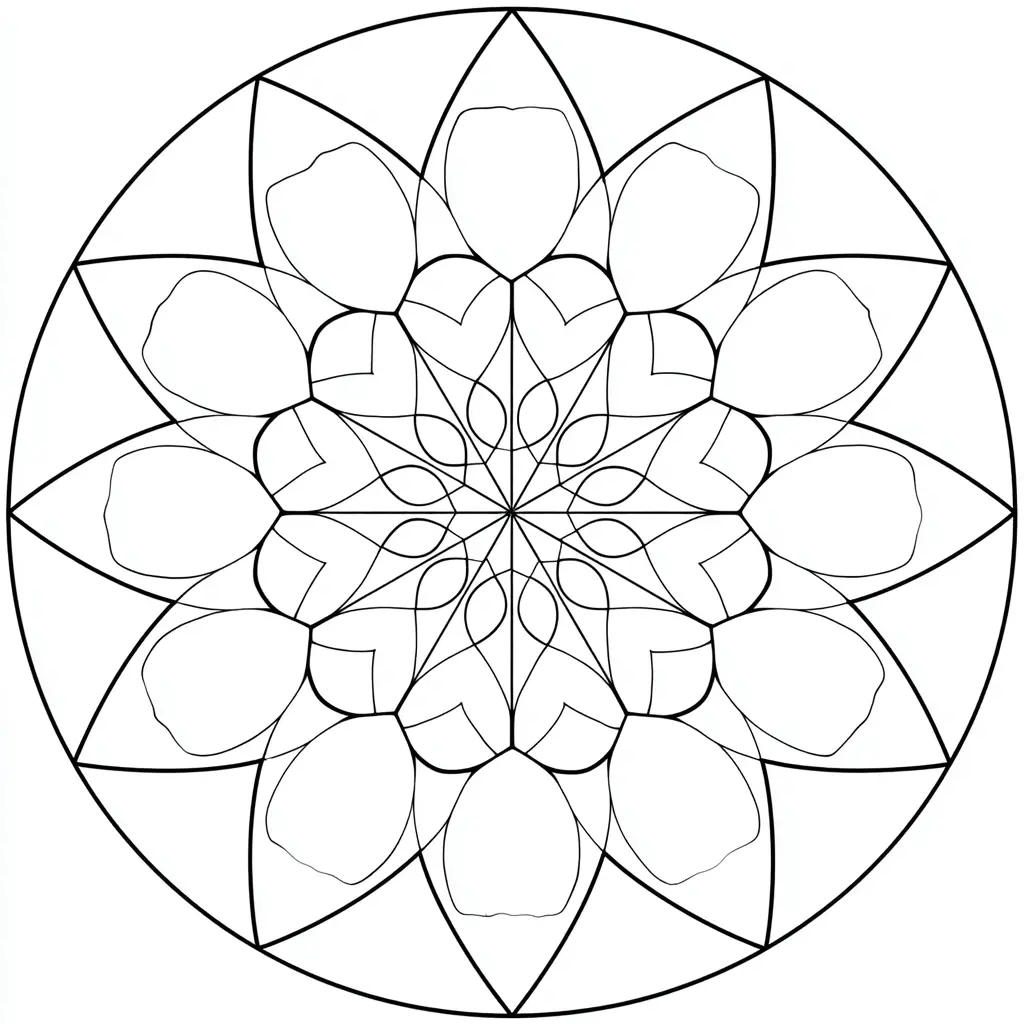 Dibujo de mandala fácil de círculos y formas geométricas para colorear
