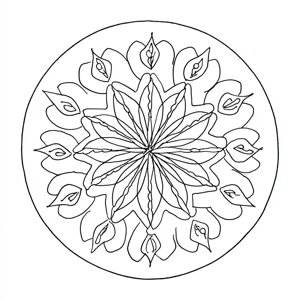 Dibujo de mandala fácil circular con pétalos para colorear