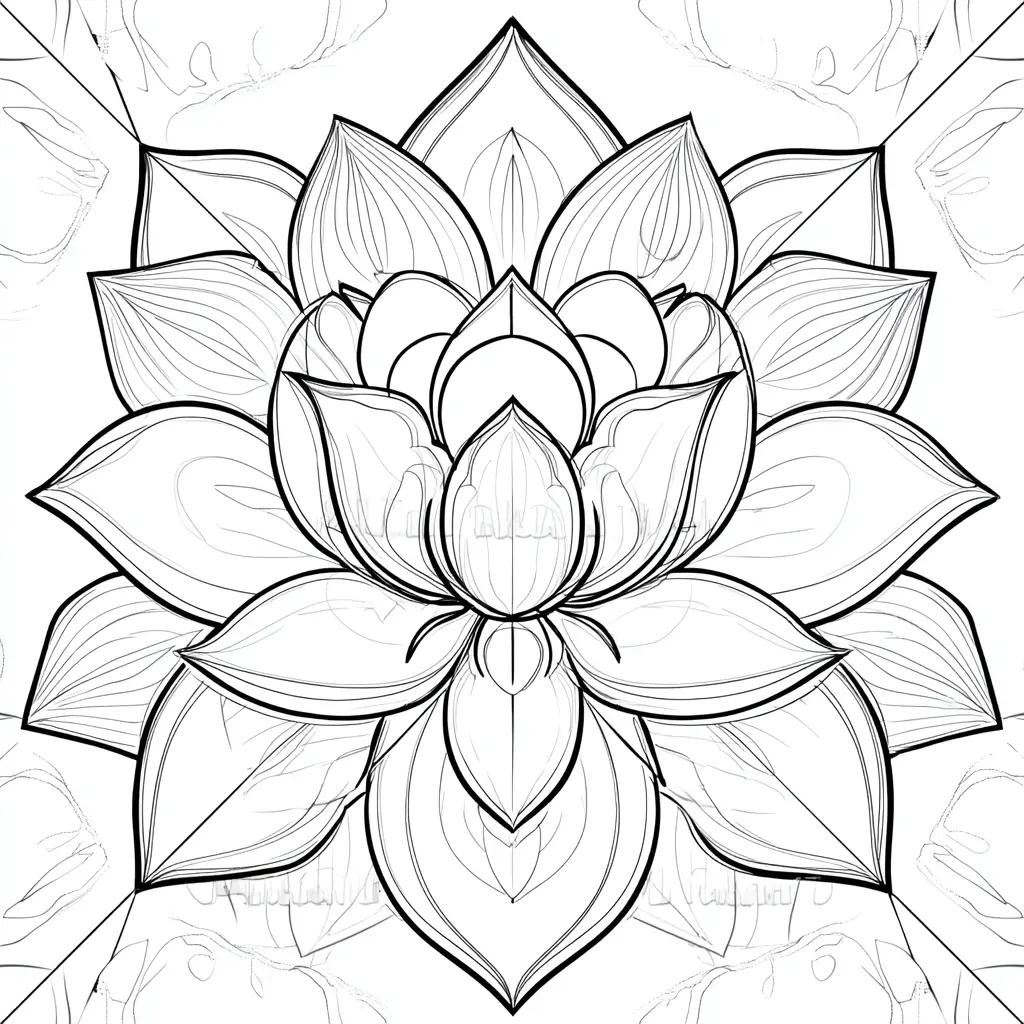Dibujo de mandala de flor de loto en simetría para colorear