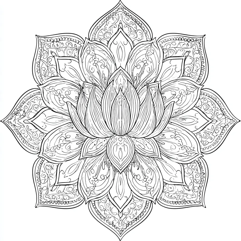 Dibujo de mandala de flor de loto decorativa para colorear