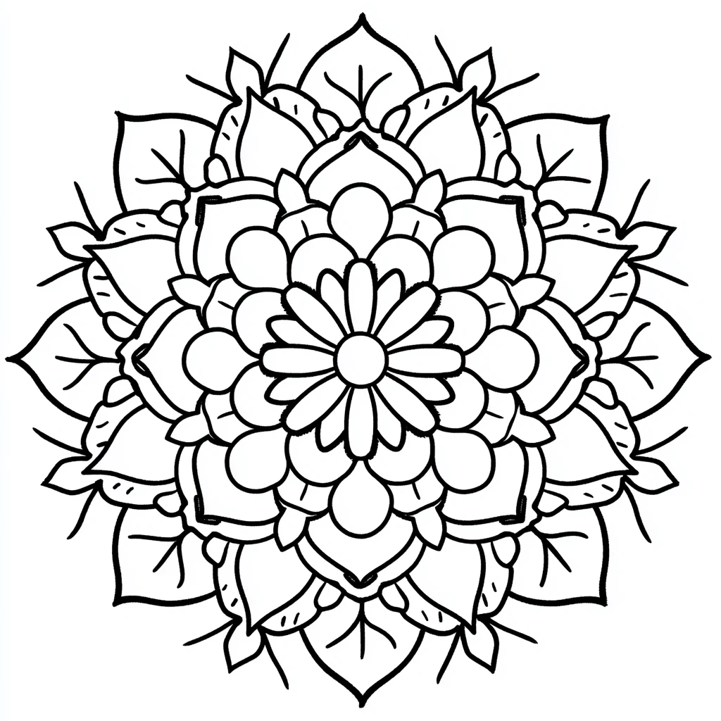 Dibujo de mandala de flor de loto fácil para colorear