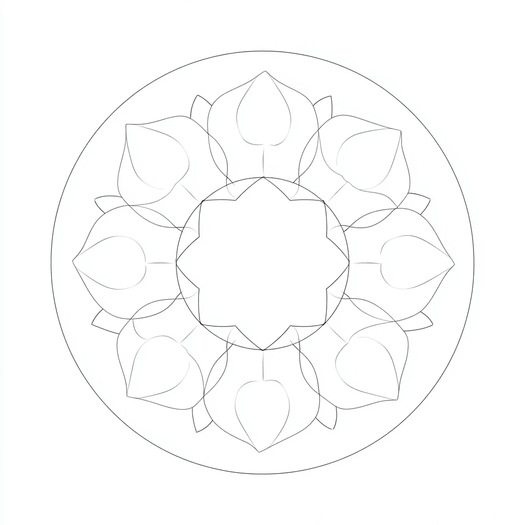 Dibujo de mandala de flor de loto circular para colorear