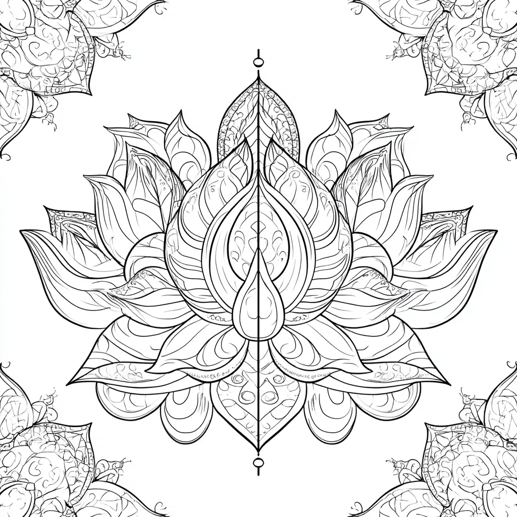 Dibujo de mandala de flor de loto simétrica para colorear