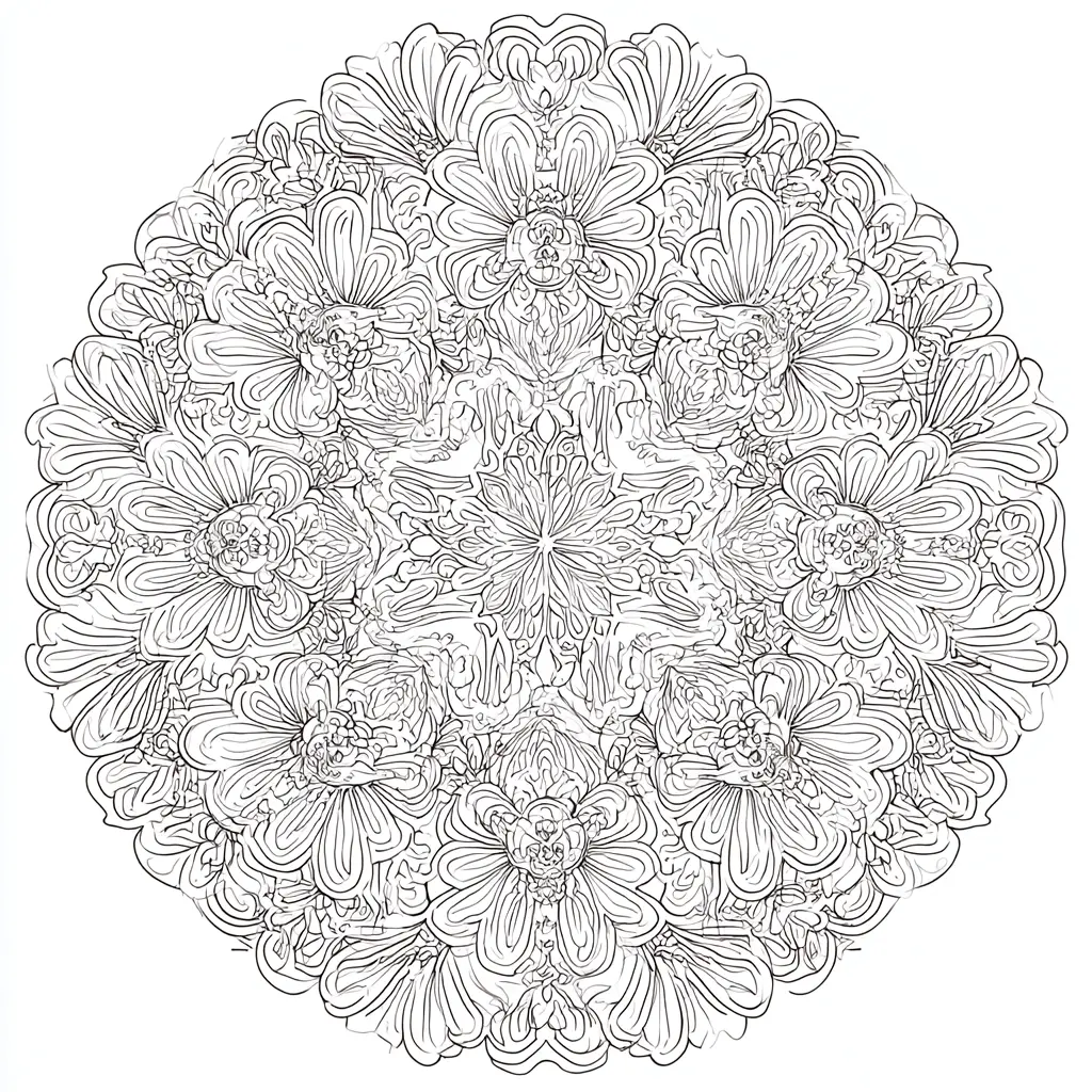 Dibujo de mandala con diseño de flores para colorear Dibujo de mandala con diseño de flores para colorear