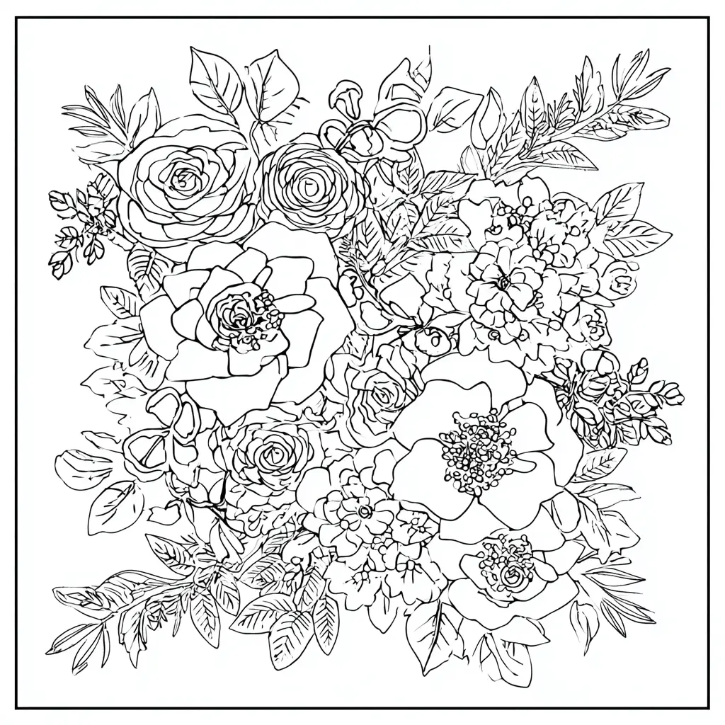 Dibujo de mandala de ramo de flores para colorear Dibujo de mandala de ramo de flores para colorear