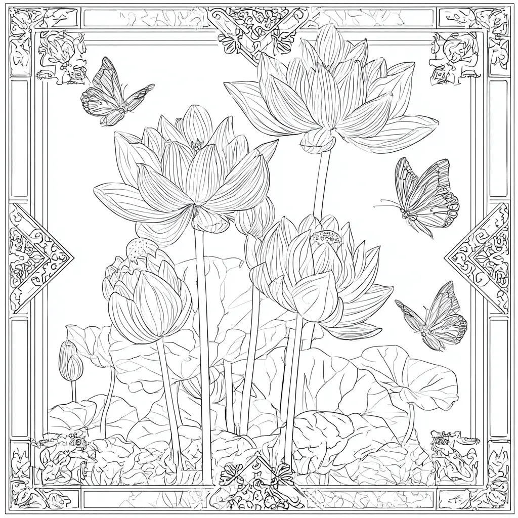 Dibujo de cuadro de mandala de flores y mariposas para colorear Dibujo de cuadro de mandala de flores y mariposas para colorear