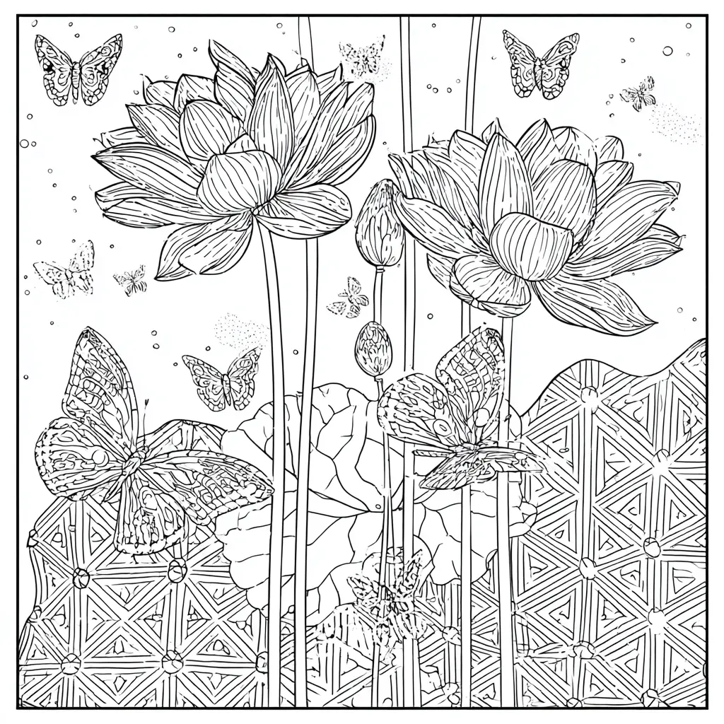 Dibujo de marco de mandala de flores y mariposas para colorear Dibujo de marco de mandala de flores y mariposas para colorear