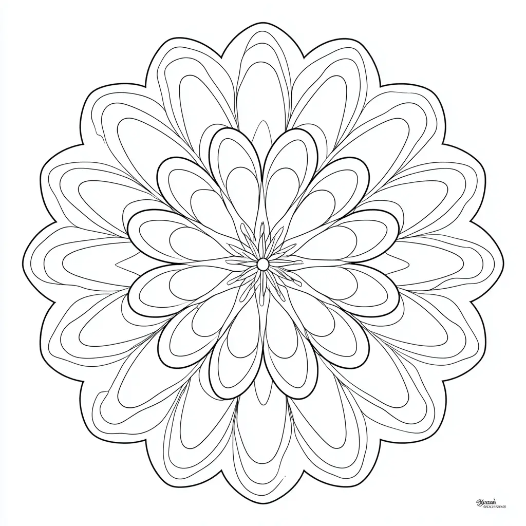 Dibujo de mandala de flores con armonía de pétalos para colorear Dibujo de mandala de flores con armonía de pétalos para colorear