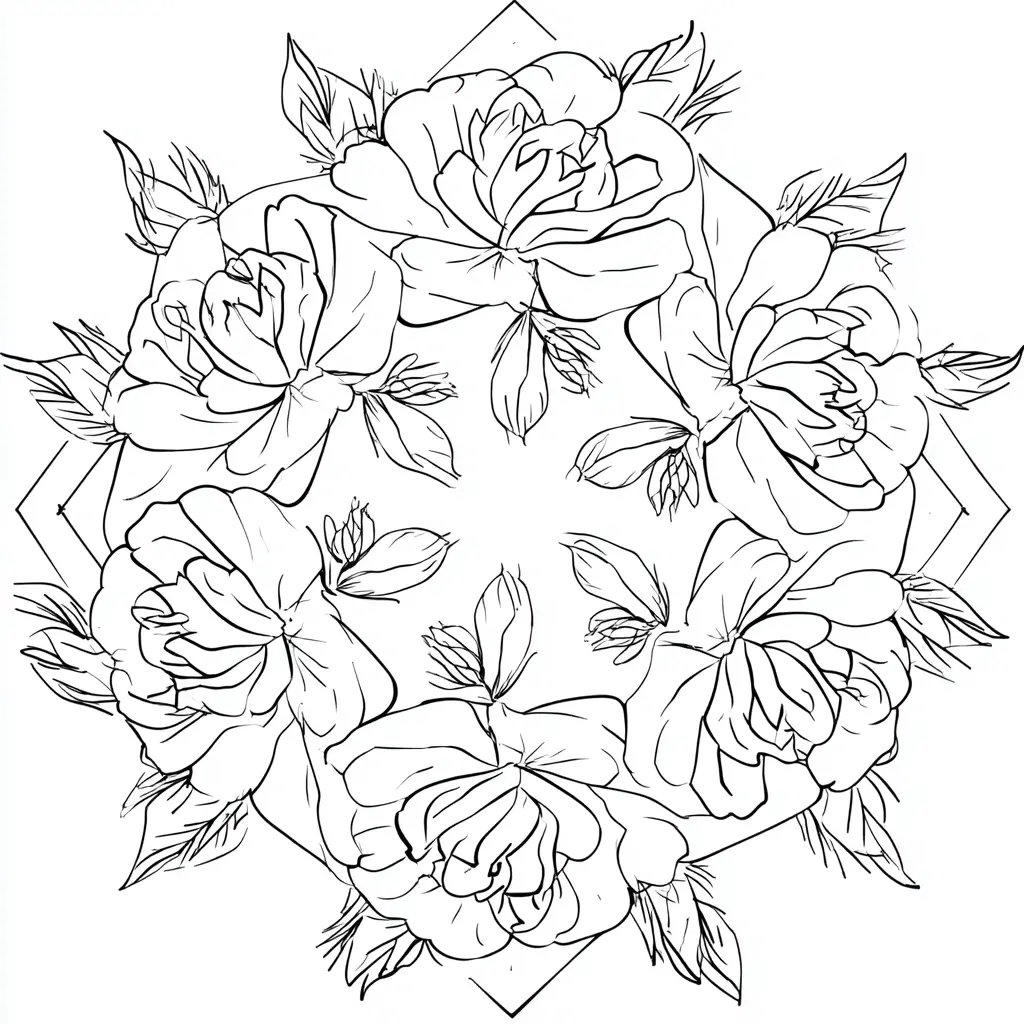 Dibujo de mandala de rosas con líneas finas para colorear Dibujo de mandala de rosas con líneas finas para colorear