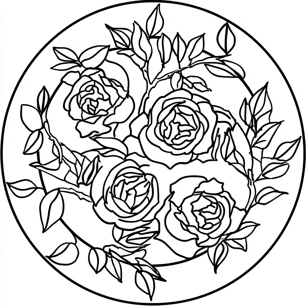 Dibujo de mandala de flores con diseño circular para colorear Dibujo de mandala de flores con diseño circular para colorear