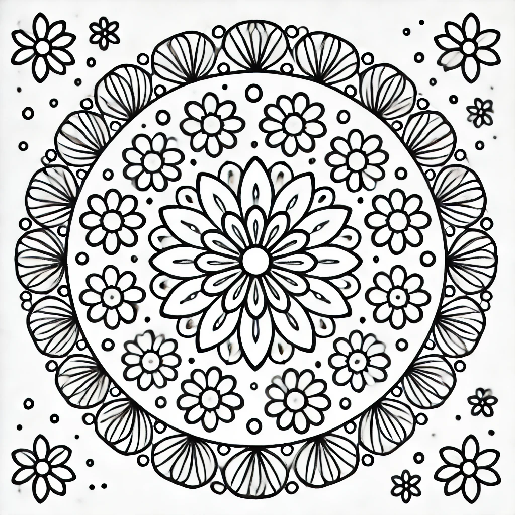 Dibujo de mandala de flores con detalles para colorear Dibujo de mandala de flores con detalles para colorear