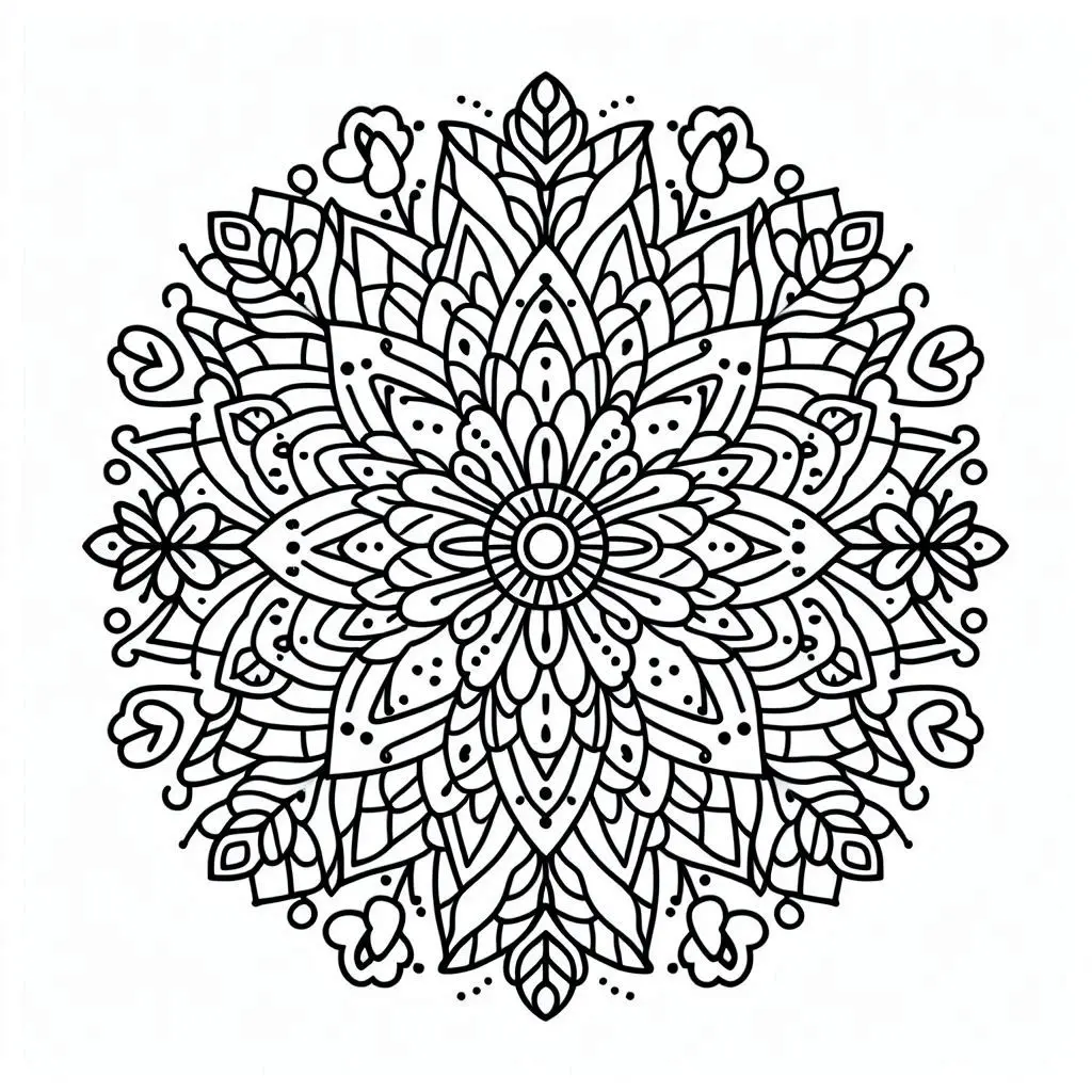 Dibujo de mandala detallista de flores para colorear Dibujo de mandala detallista de flores para colorear