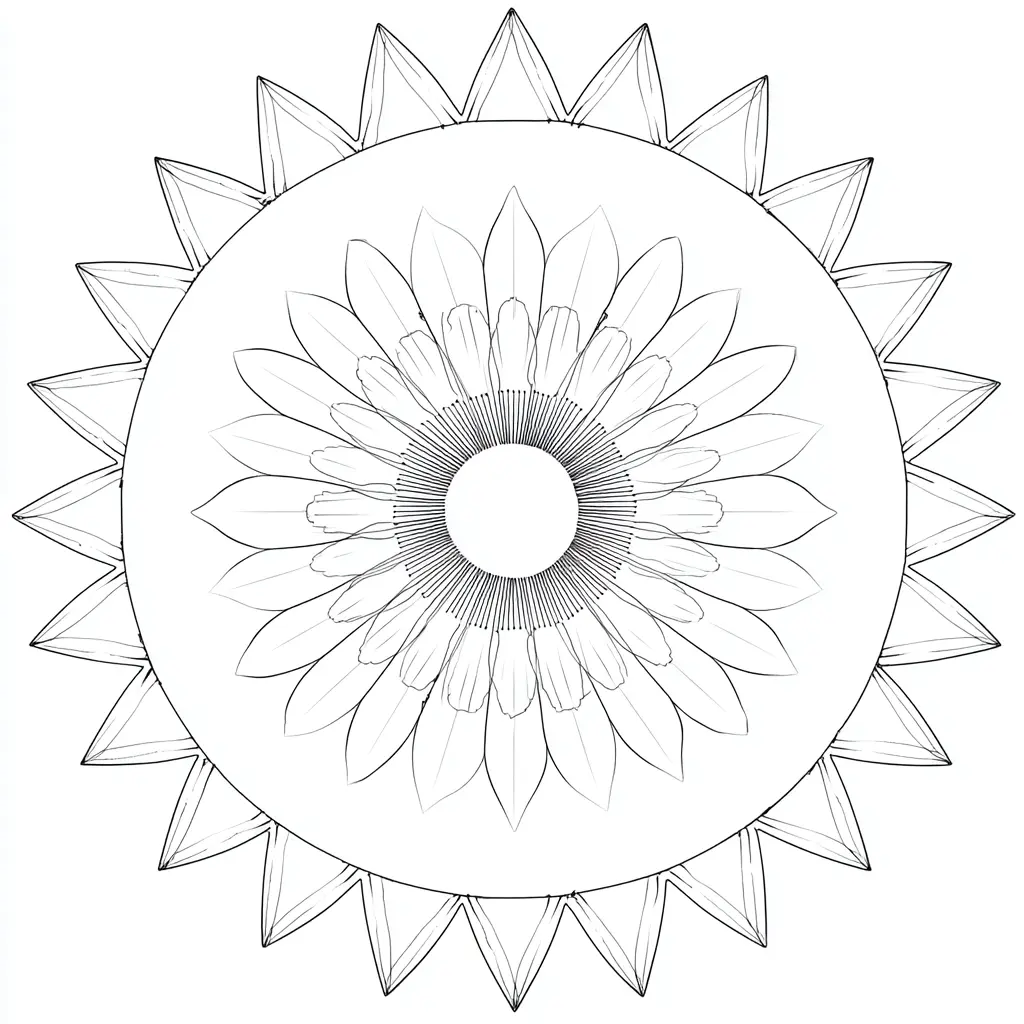 Dibujo de mandala del sol floral para colorear Dibujo de mandala del sol floral para colorear