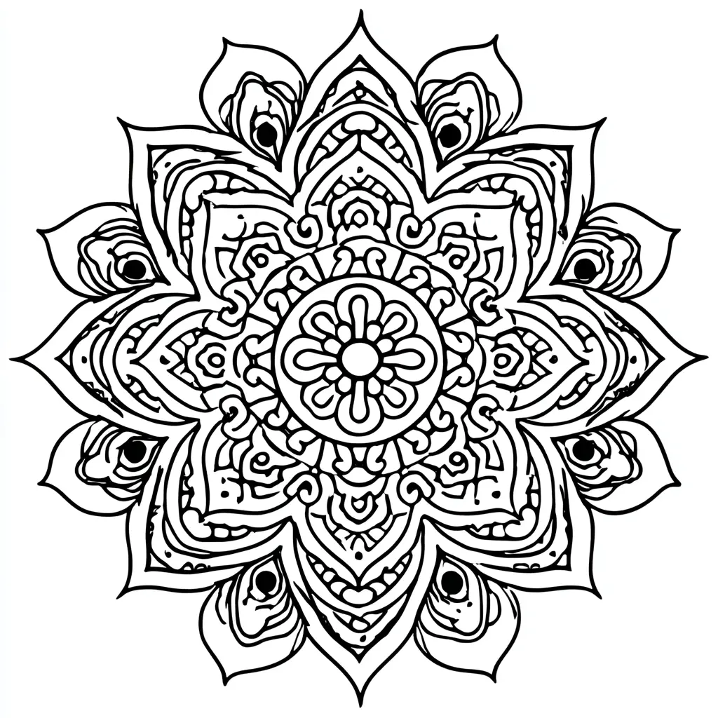 Dibujo de mandala infantil de flores étnicas para colorear Dibujo de mandala infantil de flores étnicas para colorear
