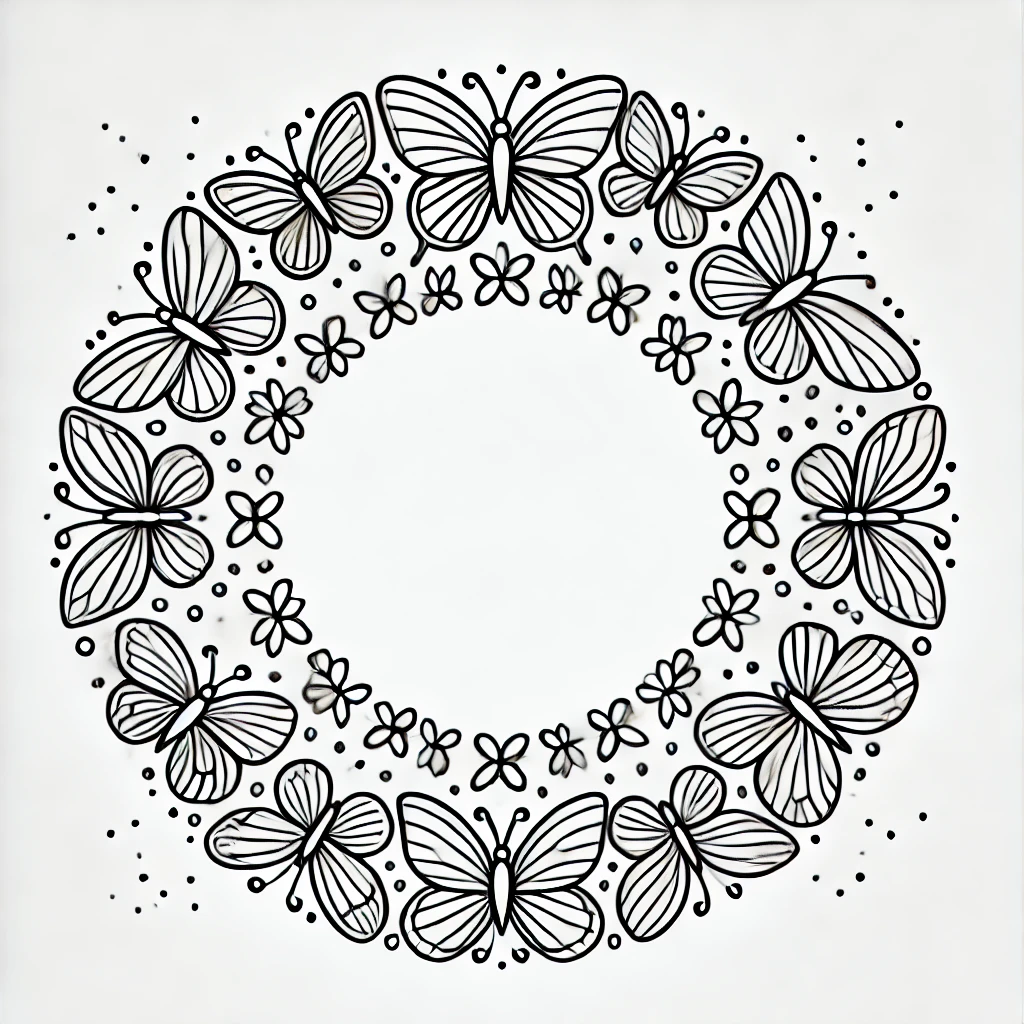 Dibujo de mandala infantil de corona de mariposas para colorear