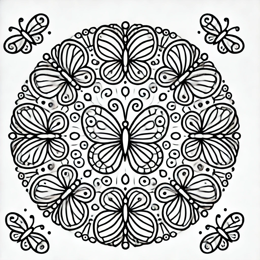 Dibujo de mandala de mariposas infantiles para colorear