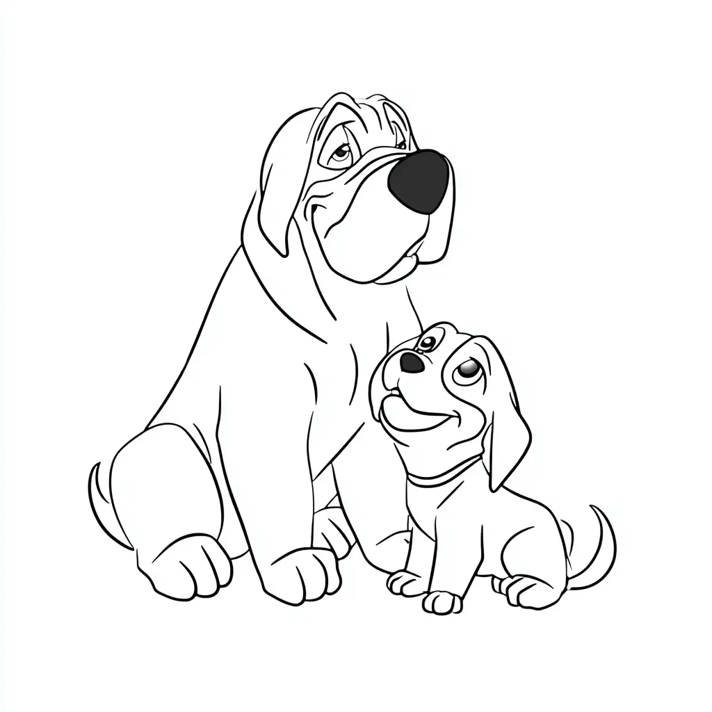 Dibujo de perro mastín y cachorro de dibujos para colorear Dibujo de perro mastín y cachorro de dibujos para colorear