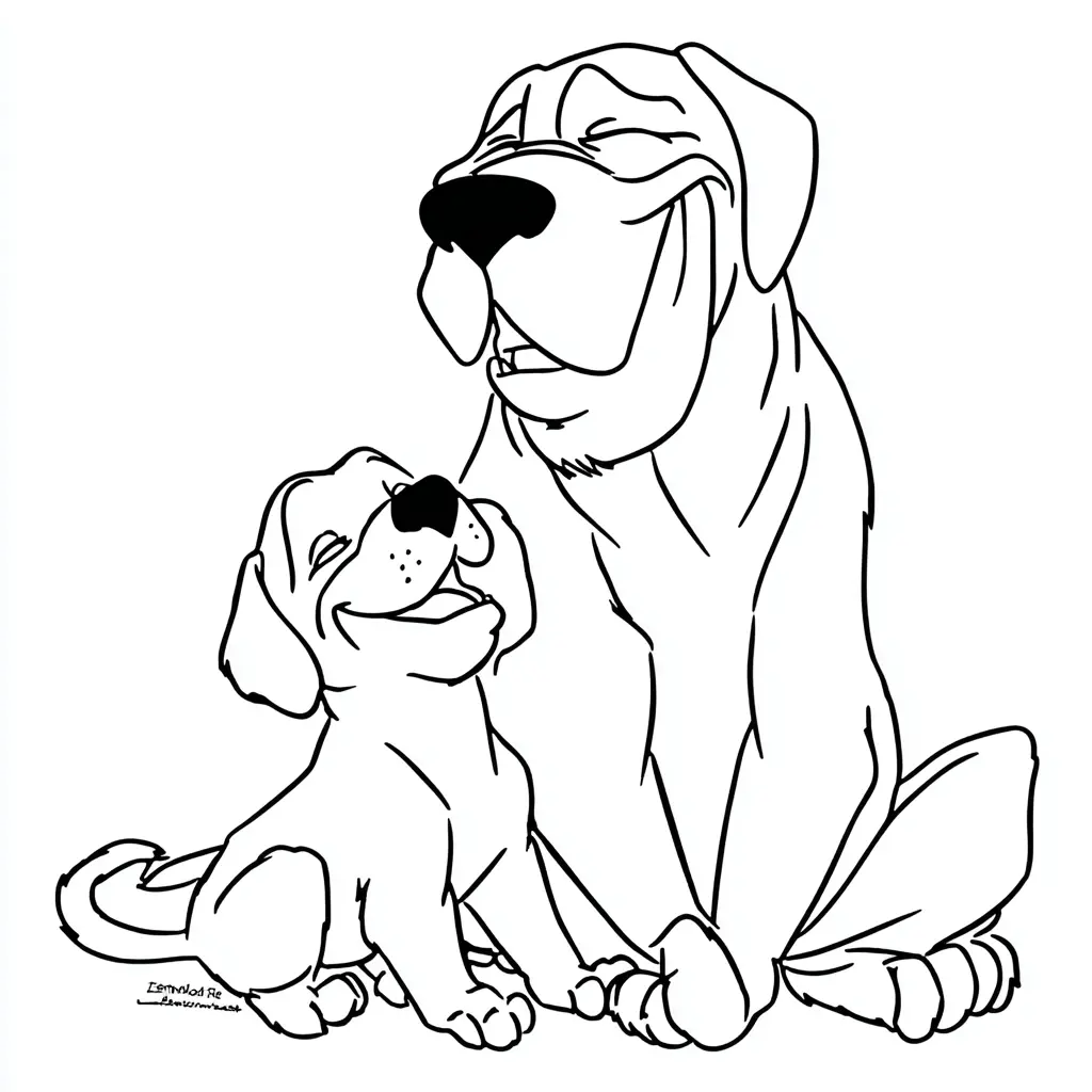 Dibujo de dos mastines animados sonriendo para colorear Dibujo de dos mastines animados sonriendo para colorear