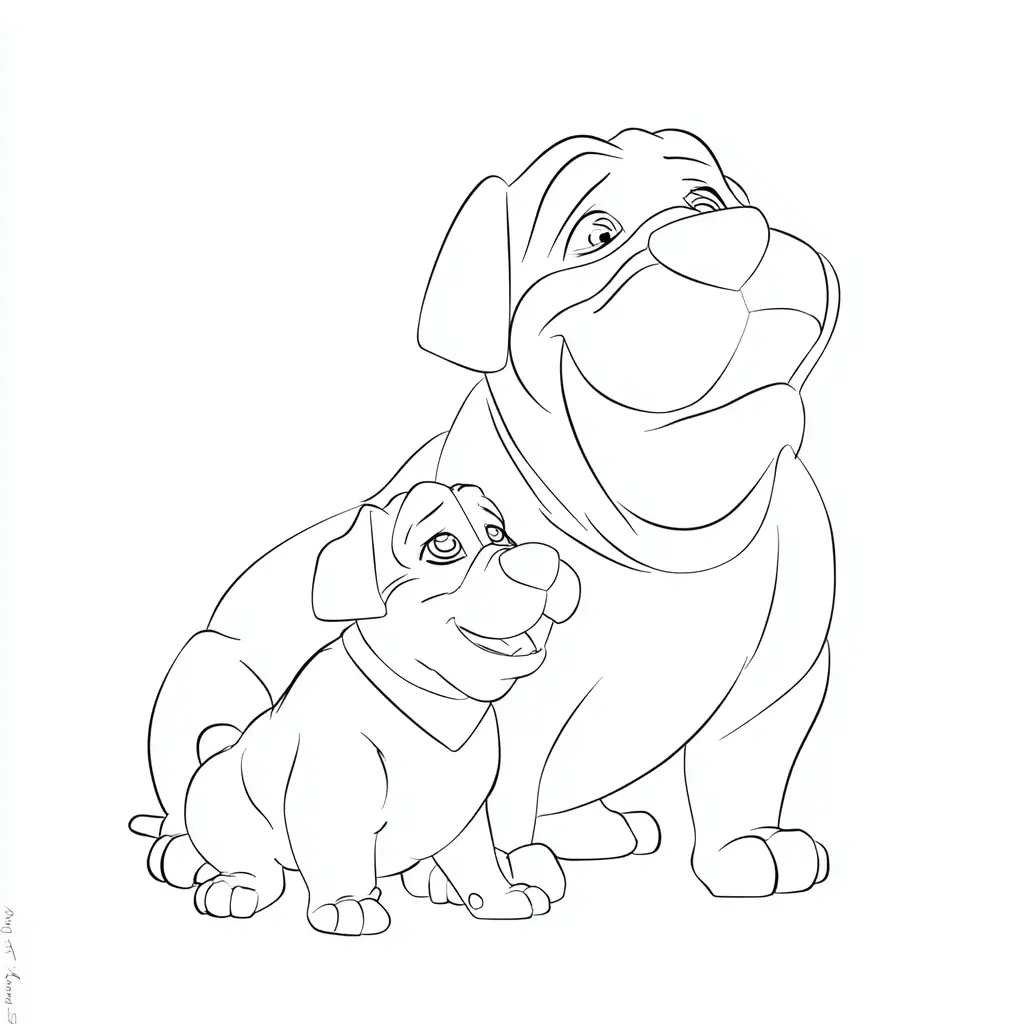 Dibujo de dos mastines caricaturescos para colorear Dibujo de dos mastines caricaturescos para colorear