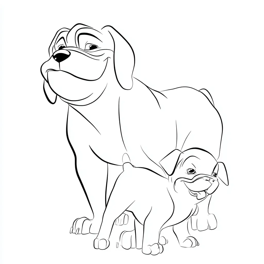 Dibujo de dos perros mastines expresivos para colorear Dibujo de dos perros mastines expresivos para colorear