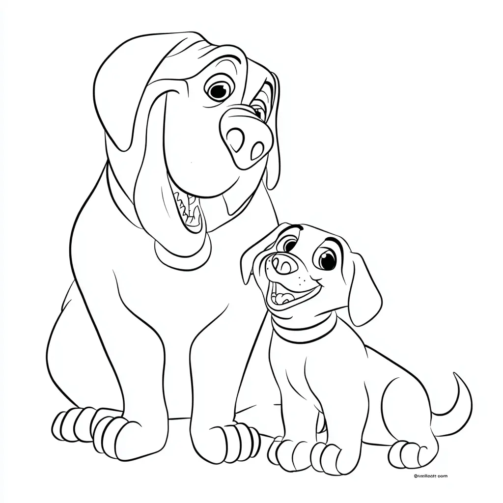 Dibujo de mastín inglés y cachorro cartoon para colorear Dibujo de mastín inglés y cachorro cartoon para colorear