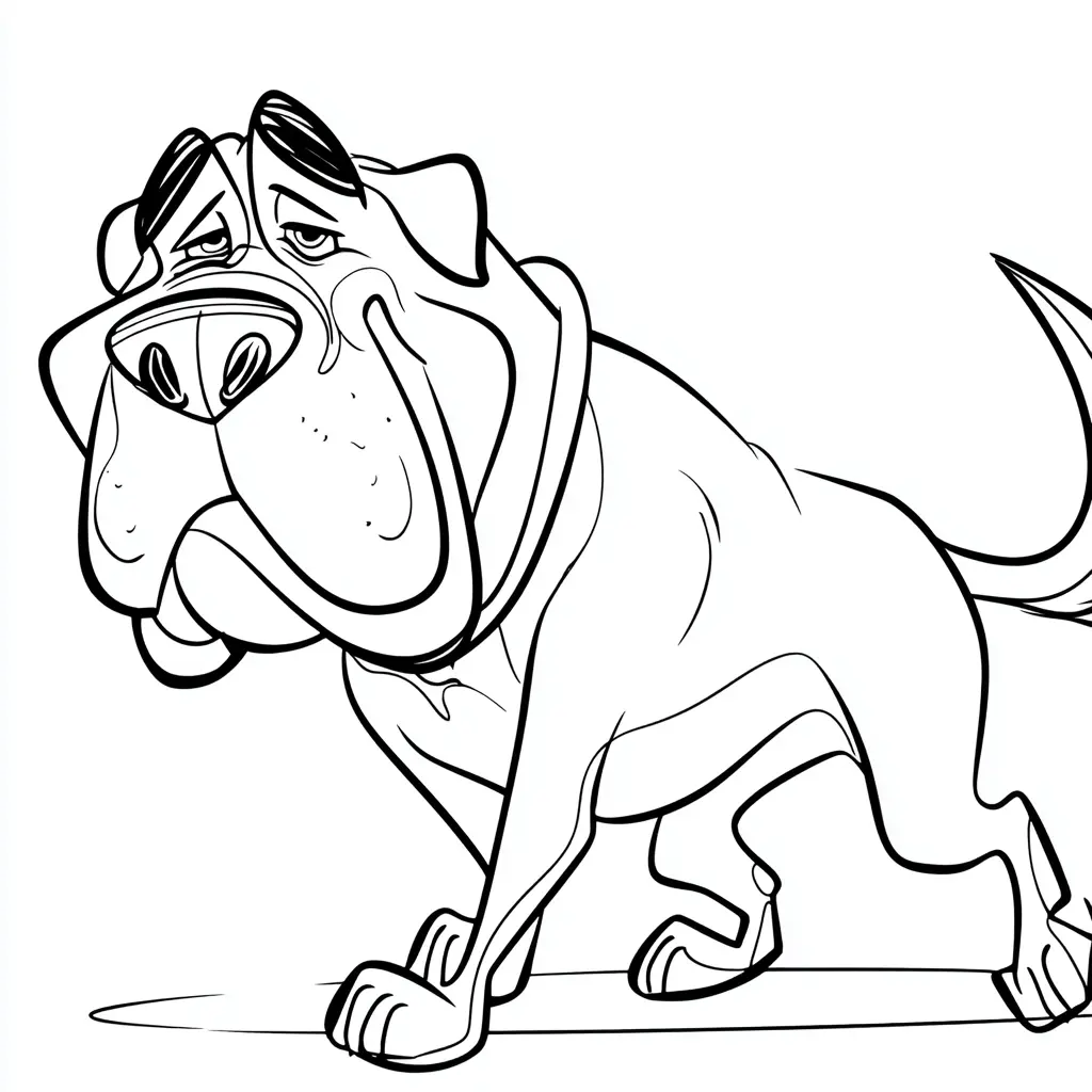 Dibujo de caricatura cómica de perro mastín para colorear Dibujo de caricatura cómica de perro mastín para colorear