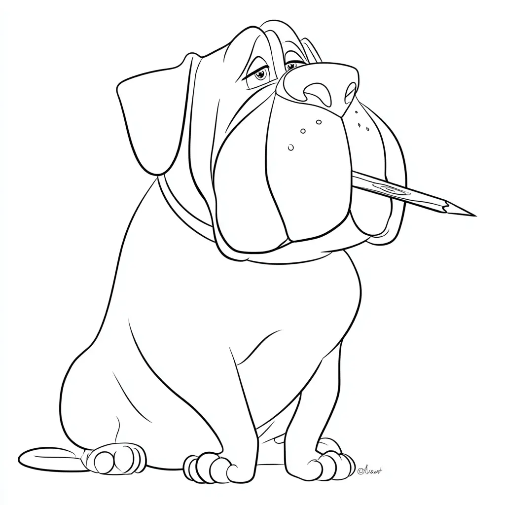 Dibujo de perro mastín cómico con lápiz para colorear Dibujo de perro mastín cómico con lápiz para colorear