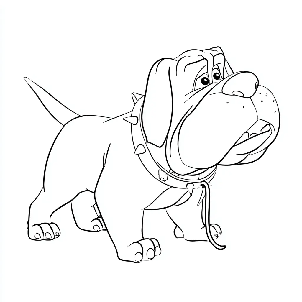 Dibujo de caricatura de mastín con collar de pinchos para colorear Dibujo de caricatura de mastín con collar de pinchos para colorear