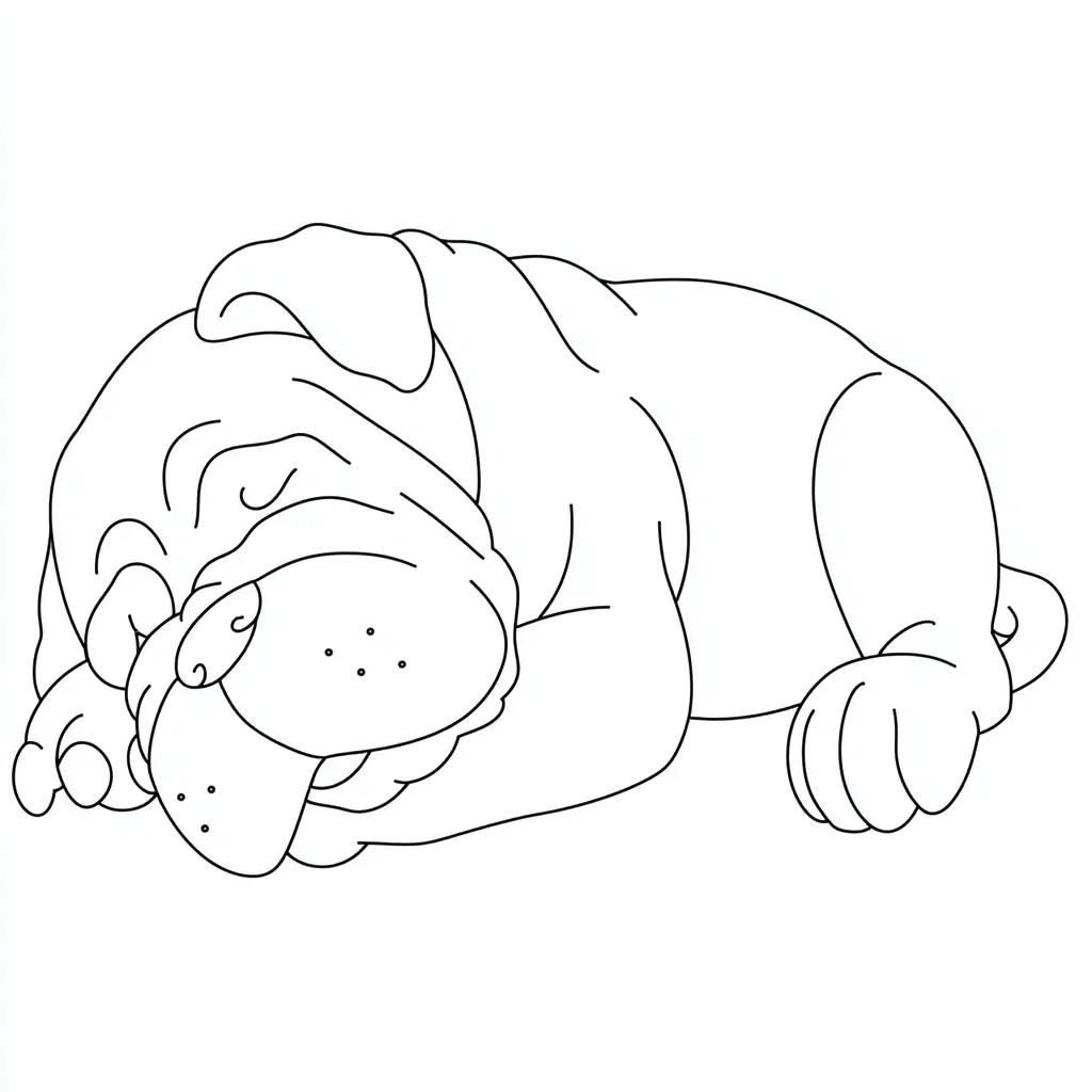 Dibujo de línea fina de mastín dormido para colorear Dibujo de línea fina de mastín dormido para colorear
