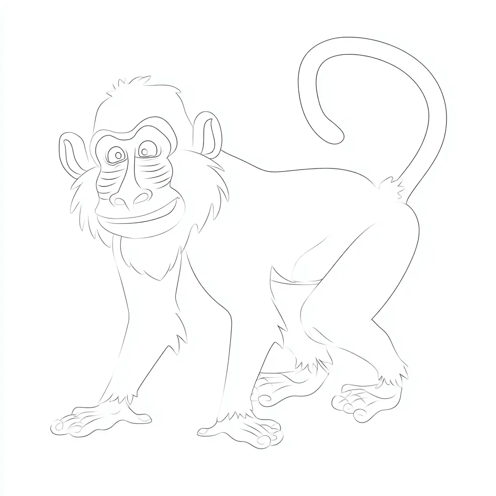 Dibujo de mono babuino con líneas finas para colorear Dibujo de mono babuino con líneas finas para colorear