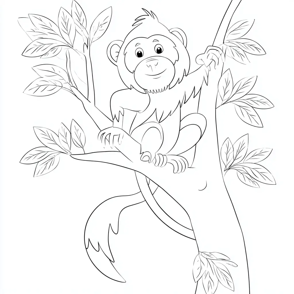 Dibujo de pequeño mono babuino en un árbol para colorear Dibujo de pequeño mono babuino en un árbol para colorear